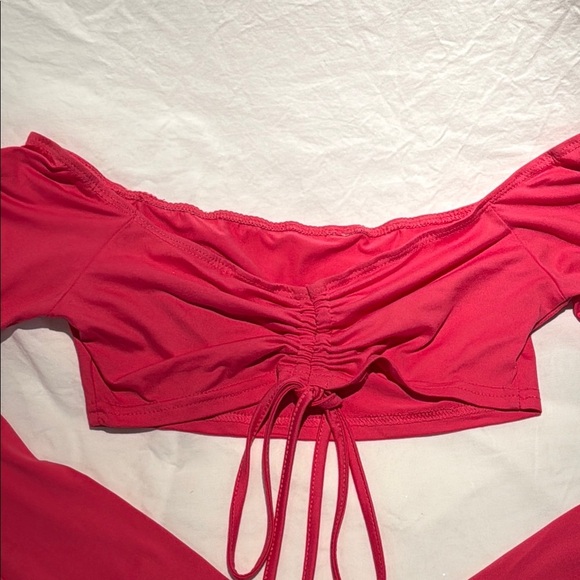 Hot Pink Off-Shoulder Crop Top - Picture 3 of 5